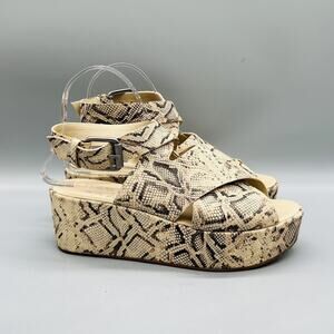 Amuse Society X Matisse Sandals Womens 8 Beige Leather Snake Print Wedge Shoes